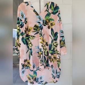 Worthington pink tropical floral shimmering satin button down